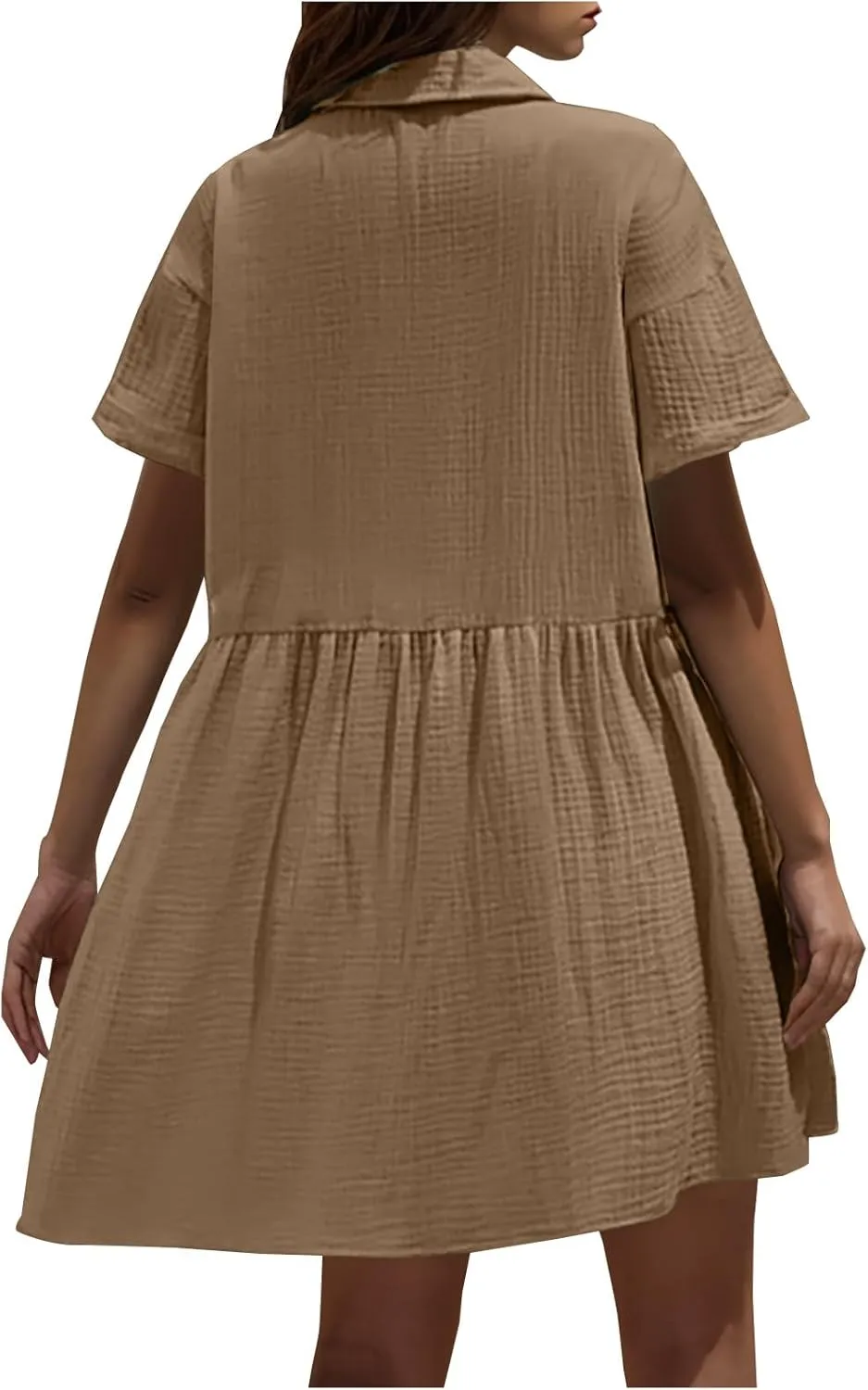 Womens Button Down Shirt Dress Summer Cotton Linen Dresses V-Neck Mini Dress Casual Short Sleeve Loose Tunic Sundress
