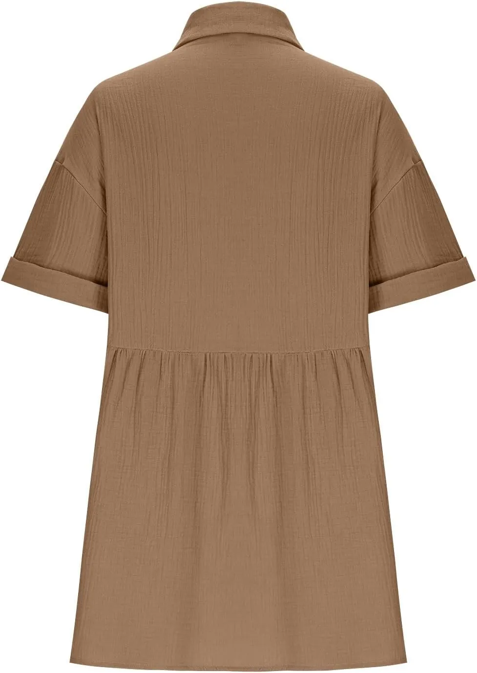 Womens Button Down Shirt Dress Summer Cotton Linen Dresses V-Neck Mini Dress Casual Short Sleeve Loose Tunic Sundress