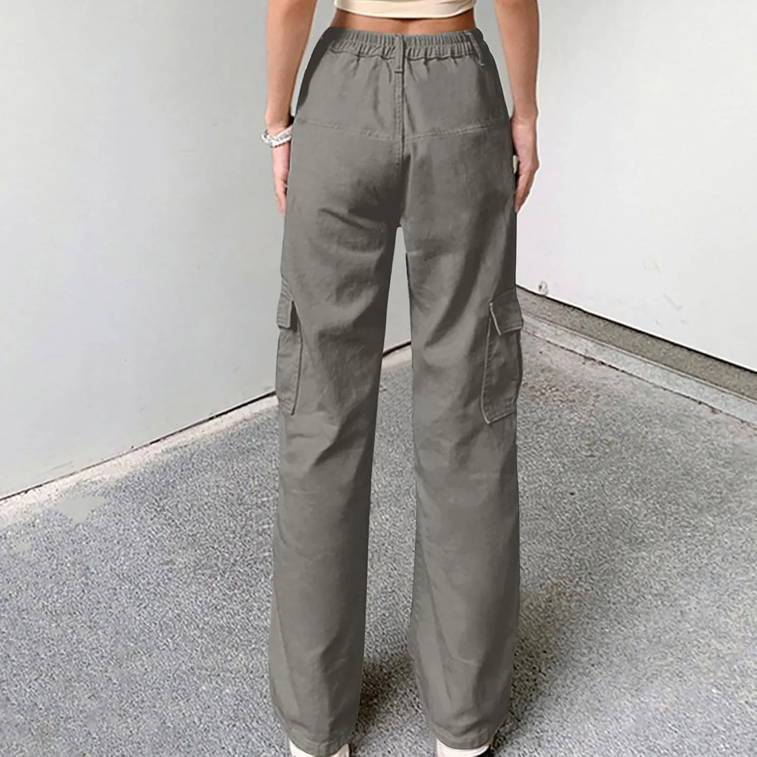 Women's Cargo Jeans Casual High Waisted Pants Baggy Stretch Straight Leg Trousers Classic Y2K Pants with Pockets