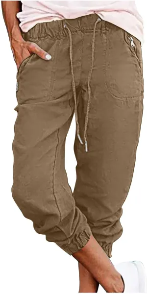 Women's Casual Elastic Waist Drawstring Pants Home Office Lounge Cuffed Trouser Jogger Cycling Sport Casual Sweatpant