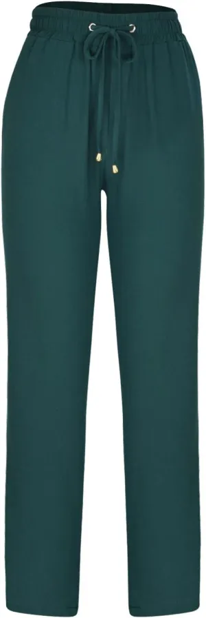 Womens Casual Linen High Waist Pants Drawstring Straight Leg Beach Pants with Side Pocket Loose Fit Summer Trousers