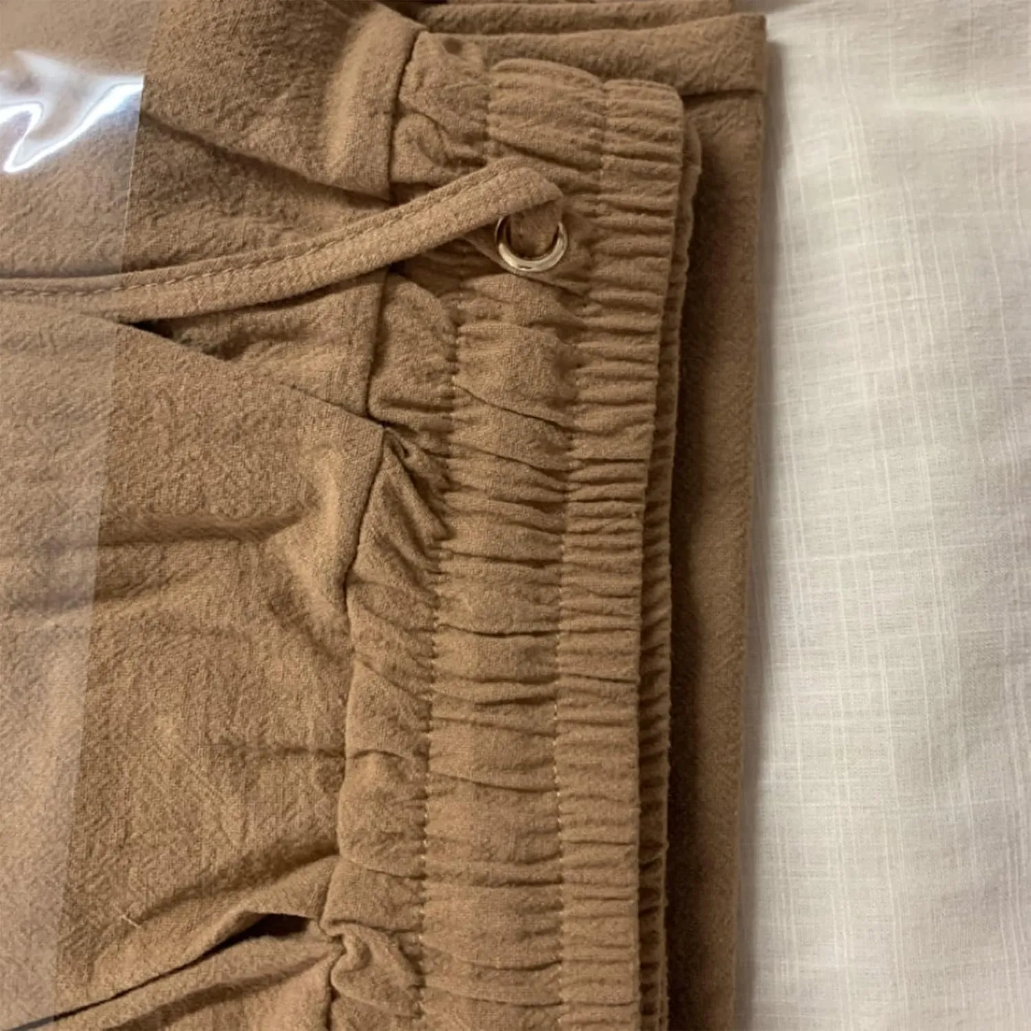 Womens Casual Linen High Waist Pants Drawstring Straight Leg Beach Pants with Side Pocket Loose Fit Summer Trousers