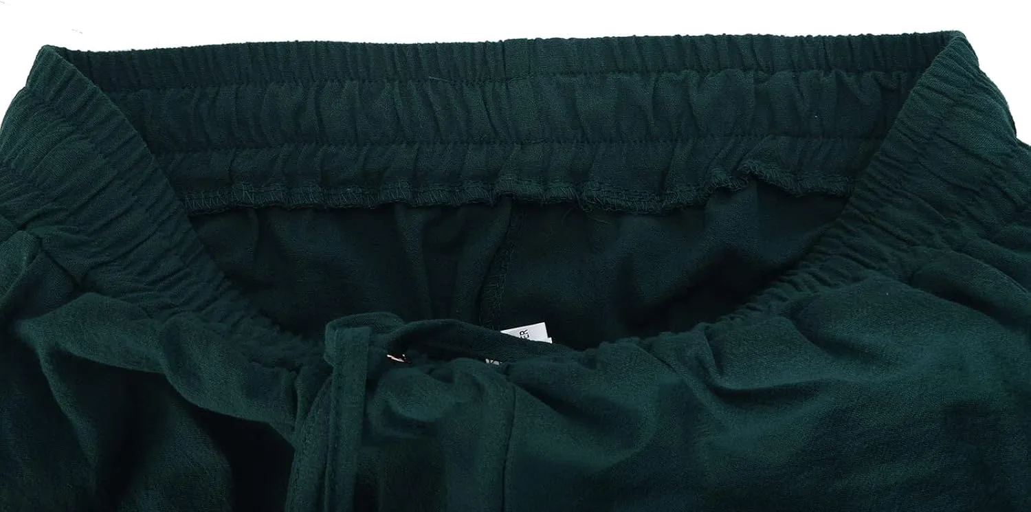 Womens Casual Linen High Waist Pants Drawstring Straight Leg Beach Pants with Side Pocket Loose Fit Summer Trousers
