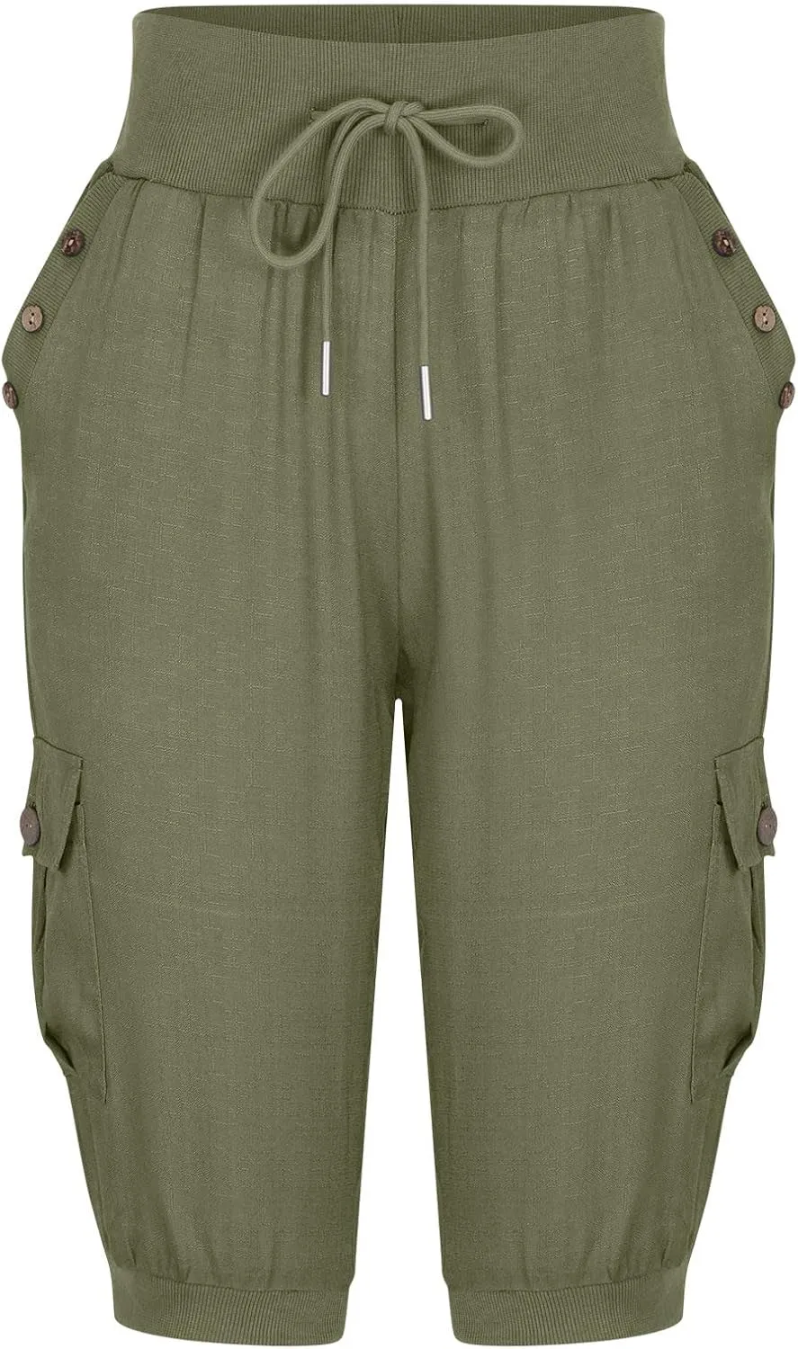 Womens Cotton Linen Cargo Capris Pants Plus Size Loose Fit Hiking Pants Casual Lightweight Jogger Shorts with Pocket