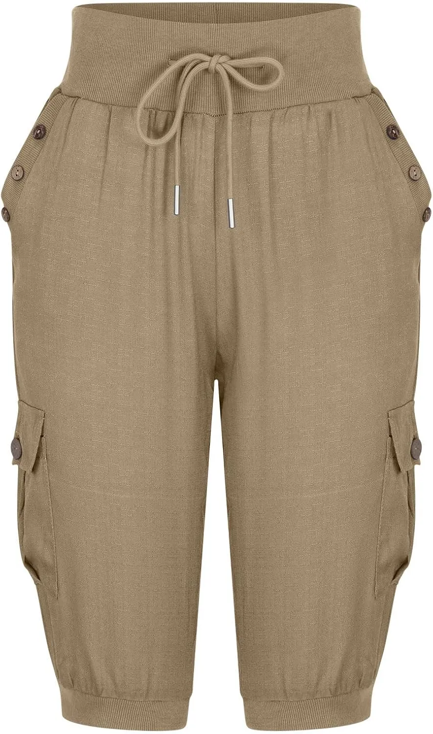 Womens Cotton Linen Cargo Capris Pants Plus Size Loose Fit Hiking Pants Casual Lightweight Jogger Shorts with Pocket