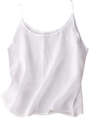 Womens Cotton Linen Gauze Cami Tops Spaghetti Strap Loose Tank Shirts Flowy Lightweight Camisole Summer Basic Tees