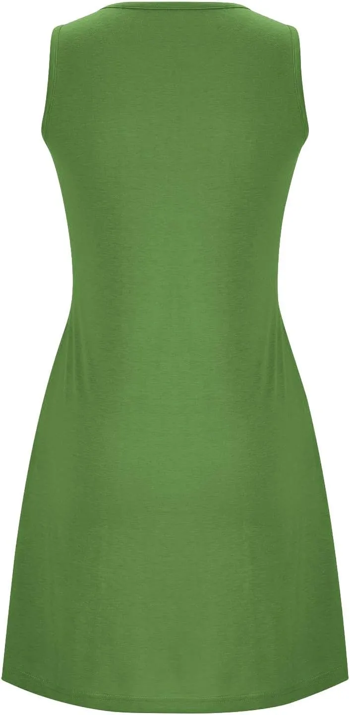 Womens Cotton Nightgown Soft Comfort Sleeveless Crewneck Pleated Front Sleepwear Loose Tunic Sundresses with Pockets