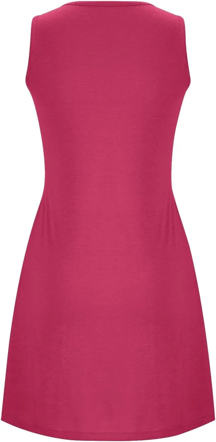 Womens Cotton Nightgown Soft Comfort Sleeveless Crewneck Pleated Front Sleepwear Loose Tunic Sundresses with Pockets