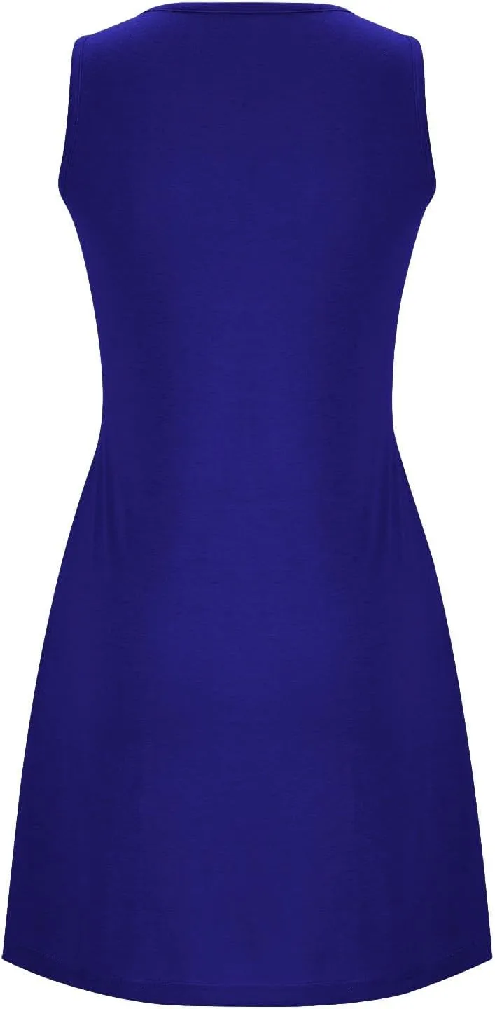 Womens Cotton Nightgown Soft Comfort Sleeveless Crewneck Pleated Front Sleepwear Loose Tunic Sundresses with Pockets
