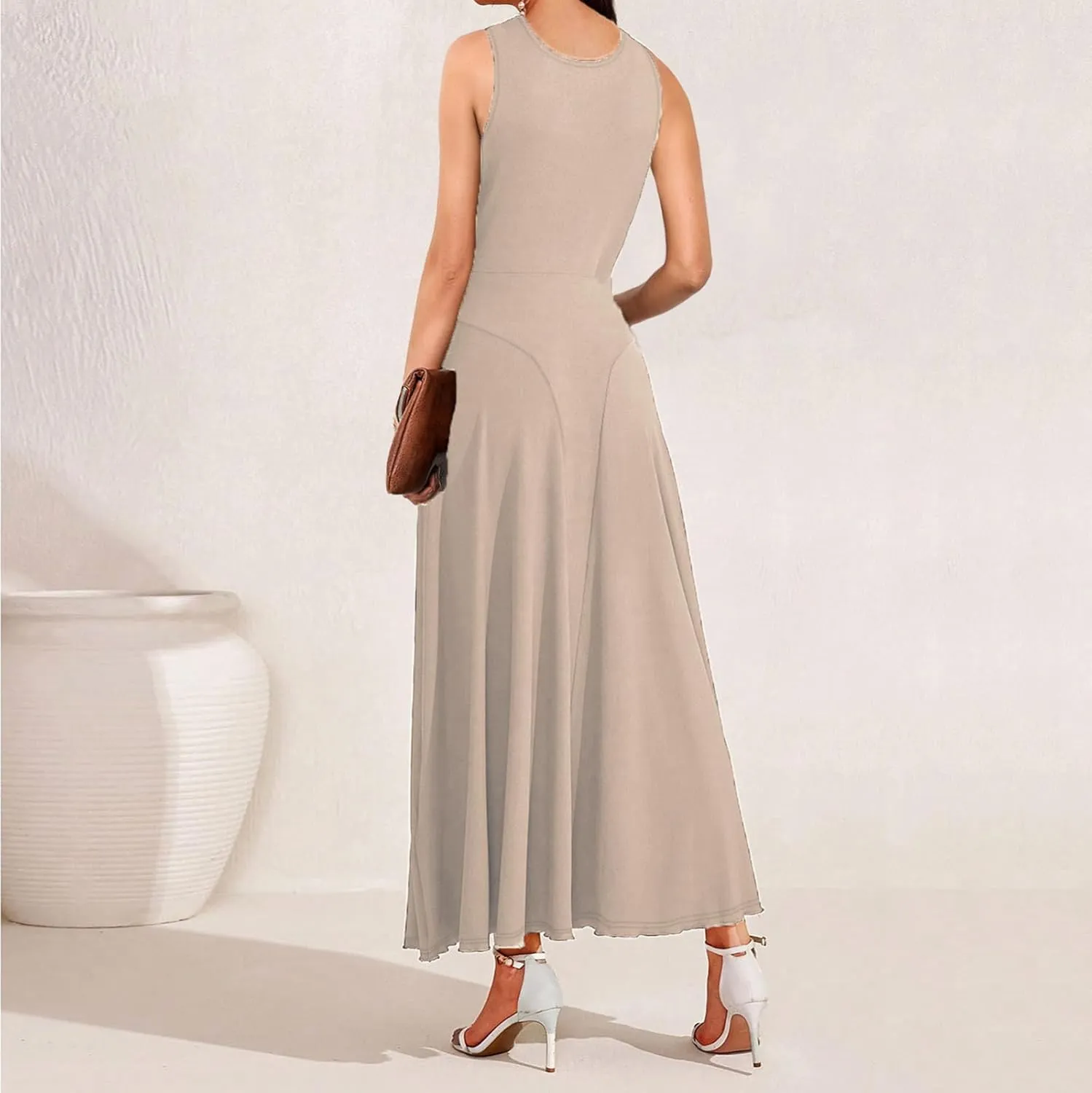 Women's Cross Hanging Neck Dress Solid Color Slim Waist Sexy Dresses Fishtail Ruched Flowy Elegant Evening Gowns
