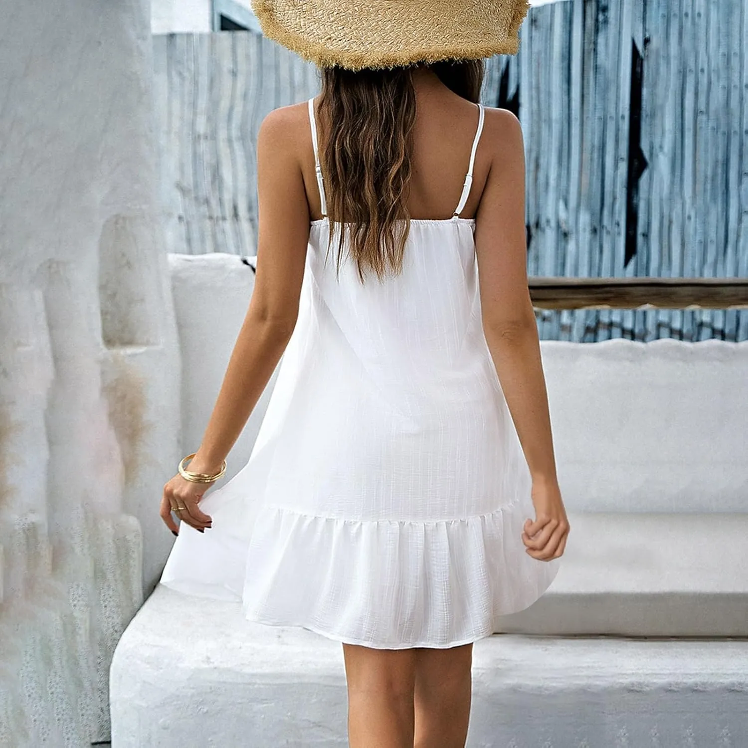 Womens Dress Swimsuit Coverup 2025 Vacation Beach Cover Ups Spaghetti Straps Bathing Suit Cover Up Sundress
