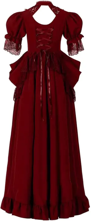 Women's Gothic Witch Dress Medieval Renaissance Costume Victorian Dresses Vintage Ruffle Puff Sleeve Performance Gown