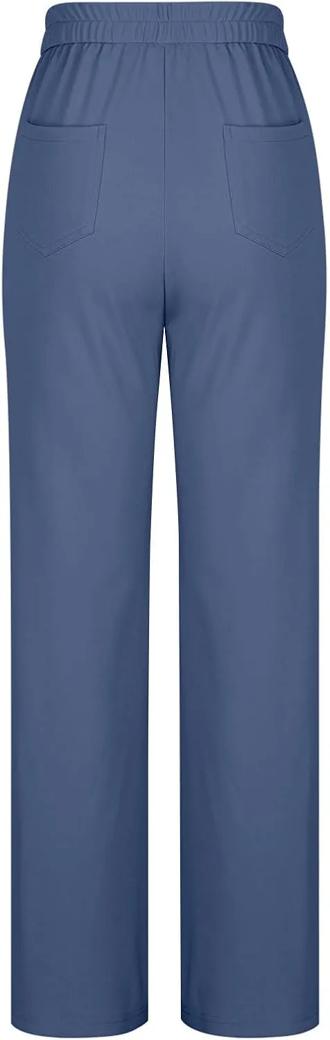Womens High Waist Slim Fit Pants Button Cozy Straight Trousers Wide Leg Solid Long Pants Casual Pants with Pockets
