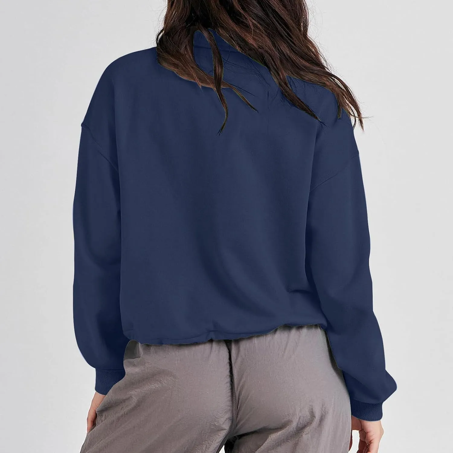 Women's Lapel Long Sleeve Sweatshirts Cropped Pullover Fleece Quarter Zipper Pullover Tops Fall Winter Outfits Clothes