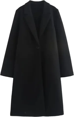 Women's Lapel Single Button Soft Long Sleeve Solid Coat Solid Color Soft Warm Tweed Trenchcoats