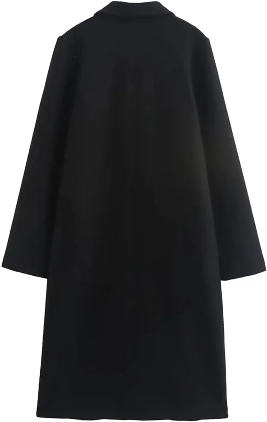 Women's Lapel Single Button Soft Long Sleeve Solid Coat Solid Color Soft Warm Tweed Trenchcoats