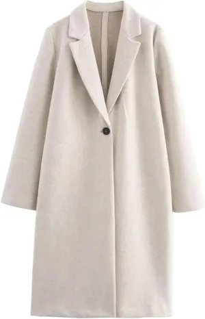 Women's Lapel Single Button Soft Long Sleeve Solid Coat Solid Color Soft Warm Tweed Trenchcoats