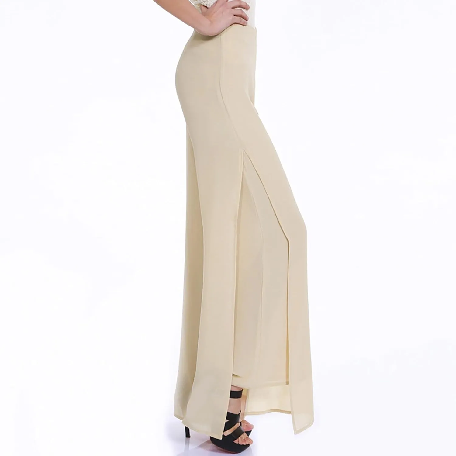 Women's Lightweight Chiffon High Elastic Waist Flowing Trousers Flared Straight Leg Women Wedding Capris Pants