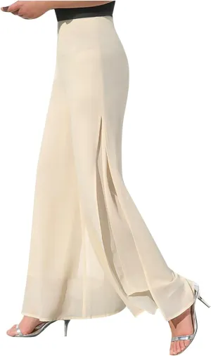 Women's Lightweight Chiffon High Elastic Waist Flowing Trousers Flared Straight Leg Women Wedding Capris Pants