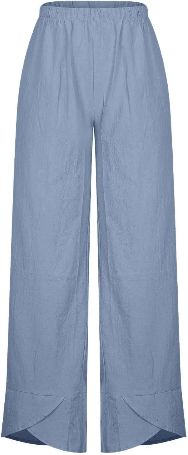 Women's Linen Capri Pants with Pockets Petite Summer Beachwear Lightweight Elastic Waist Pants Casual Tapered Trousers
