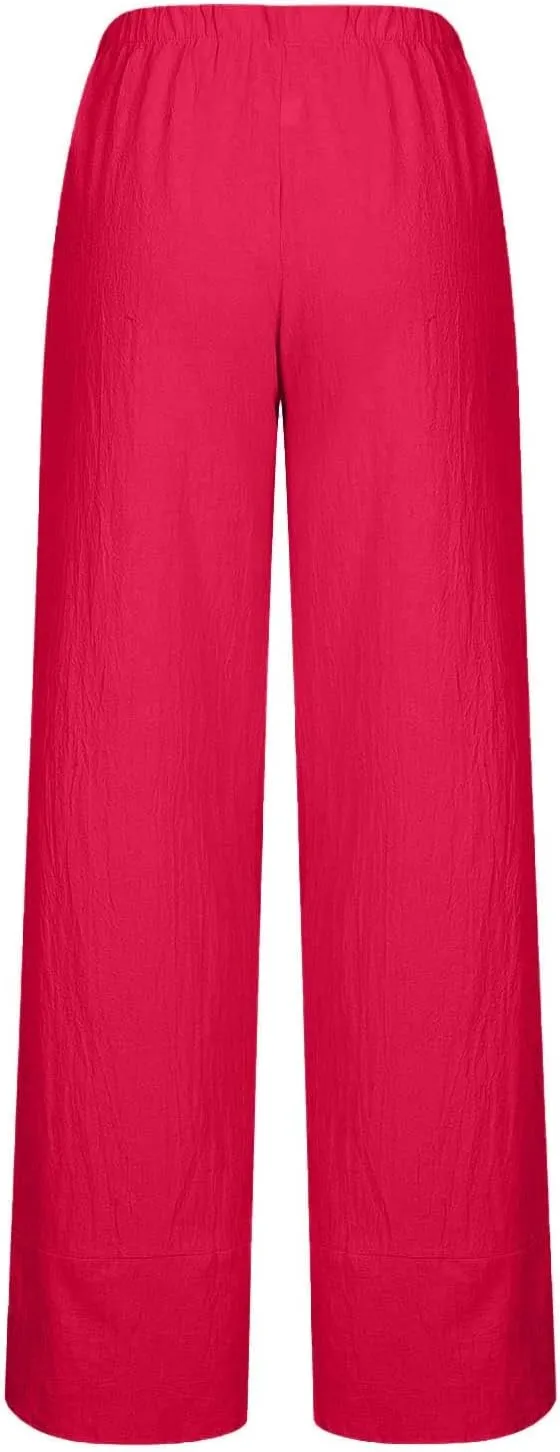 Women's Linen Capri Pants with Pockets Petite Summer Beachwear Lightweight Elastic Waist Pants Casual Tapered Trousers