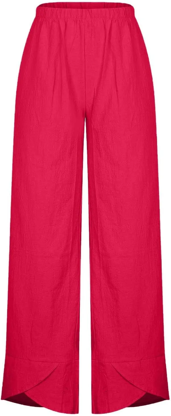 Women's Linen Capri Pants with Pockets Petite Summer Beachwear Lightweight Elastic Waist Pants Casual Tapered Trousers