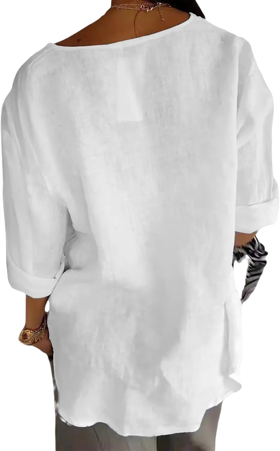 Women's Linen Shirt Casual Button V Neck Long Sleeve Shirts Breathable Lightweight Summer T Shirts Solid Blouses Tops