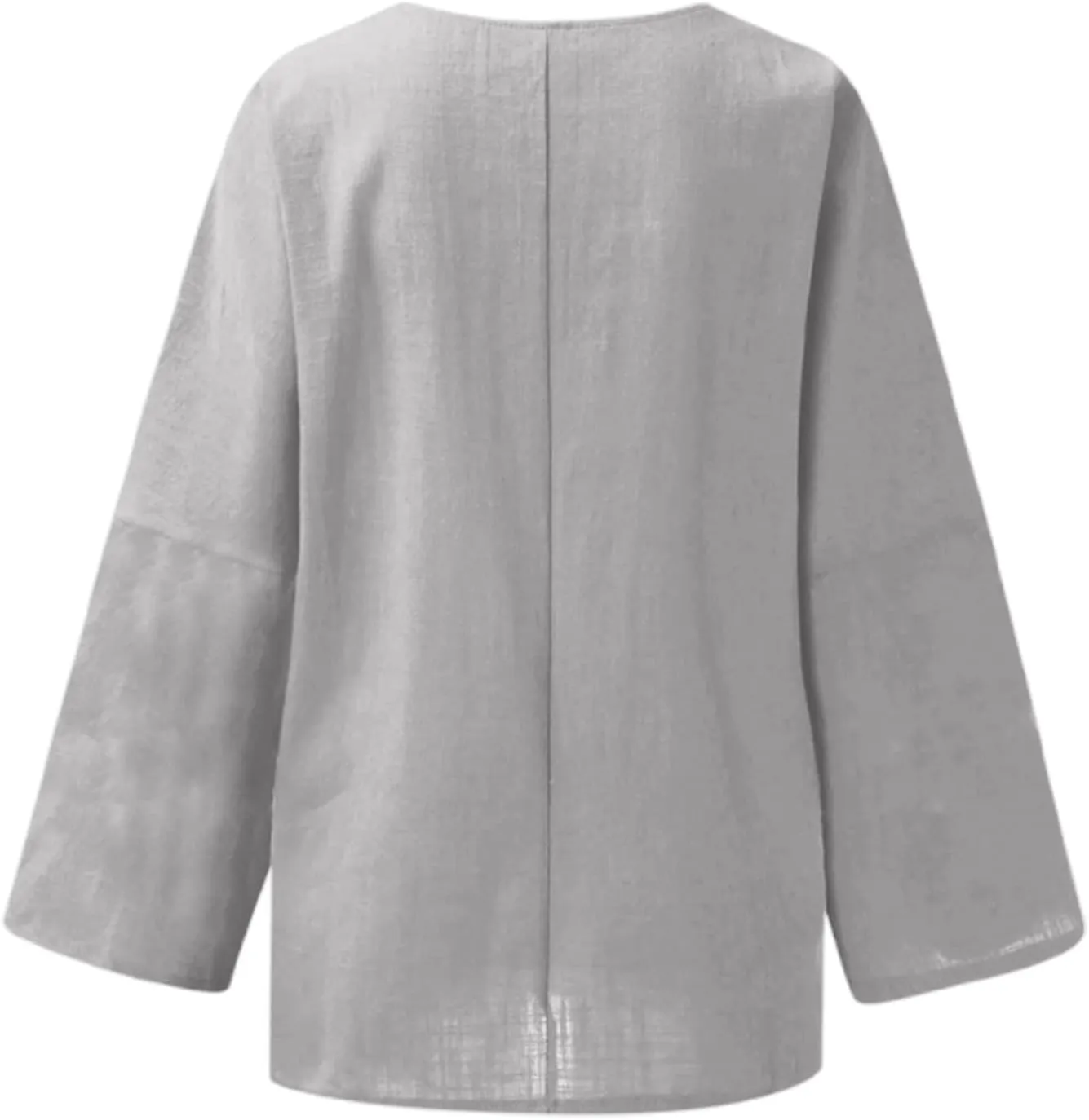 Womens Linen Shirts V Neck Button Blouses Boho Beach Tee Tops Short Sleeve Loose Tunic Tops
