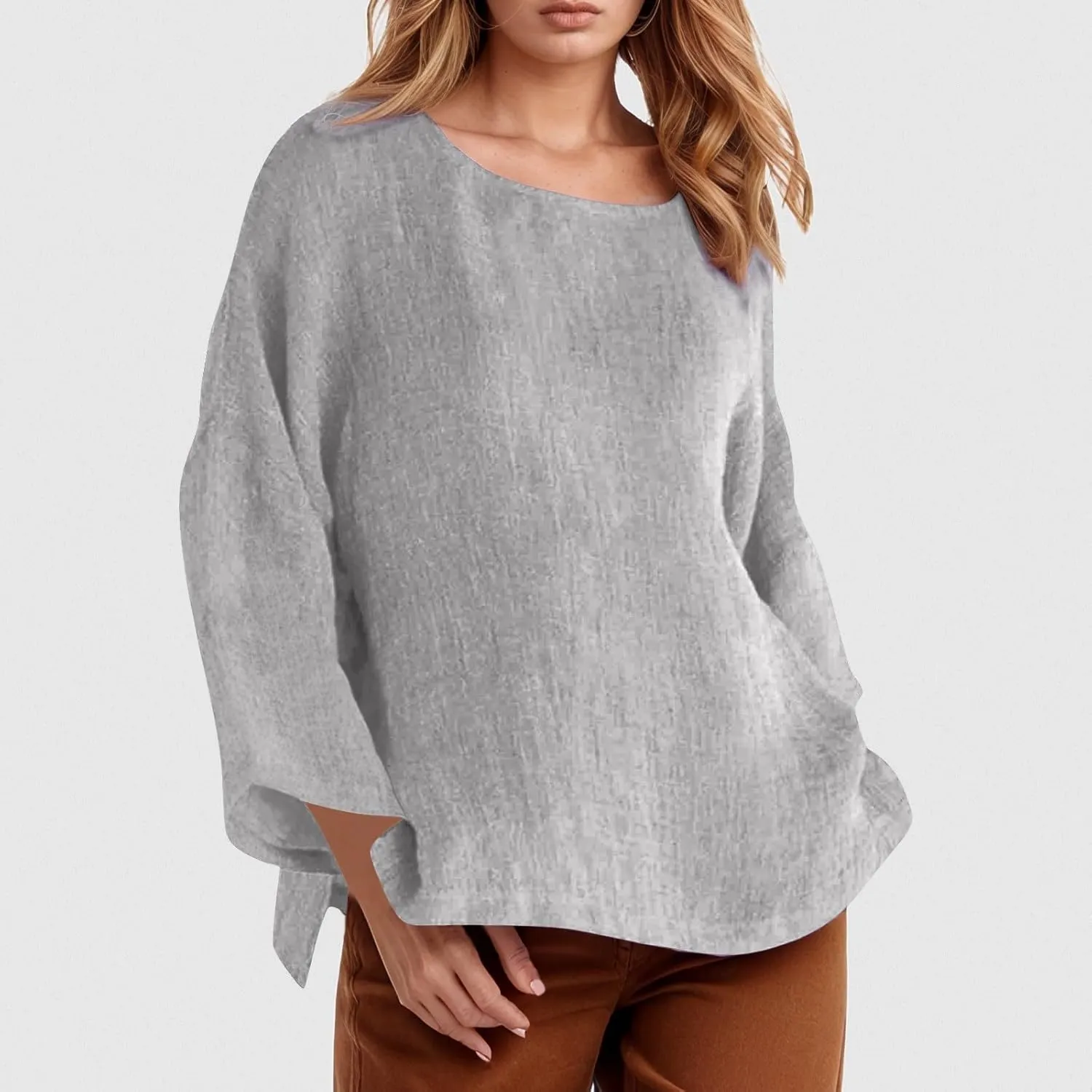 Womens Linen Shirts V Neck Button Blouses Boho Beach Tee Tops Short Sleeve Loose Tunic Tops