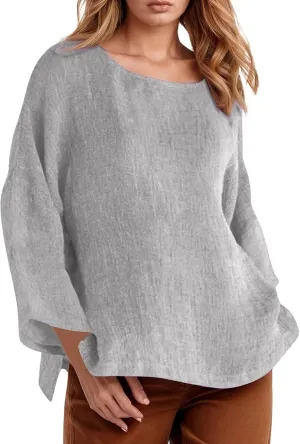 Womens Linen Shirts V Neck Button Blouses Boho Beach Tee Tops Short Sleeve Loose Tunic Tops