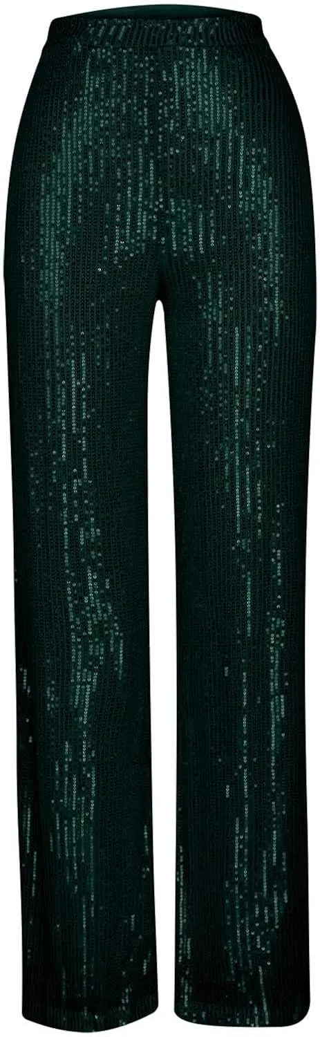 Women's Pants High Waist Elastic Sparkly Straight Leg Long Pant 2025 Summer Fashion Sequin Party Pants
