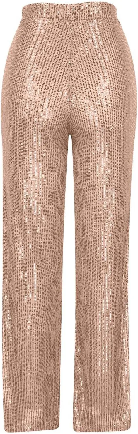 Women's Pants High Waist Elastic Sparkly Straight Leg Long Pant 2025 Summer Fashion Sequin Party Pants