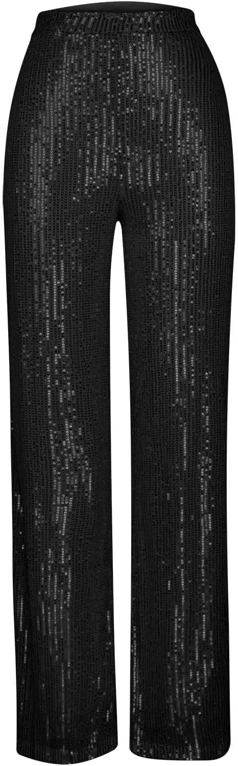 Women's Pants High Waist Elastic Sparkly Straight Leg Long Pant 2025 Summer Fashion Sequin Party Pants