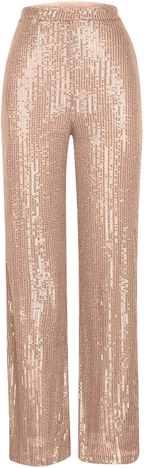 Women's Pants High Waist Elastic Sparkly Straight Leg Long Pant 2025 Summer Fashion Sequin Party Pants