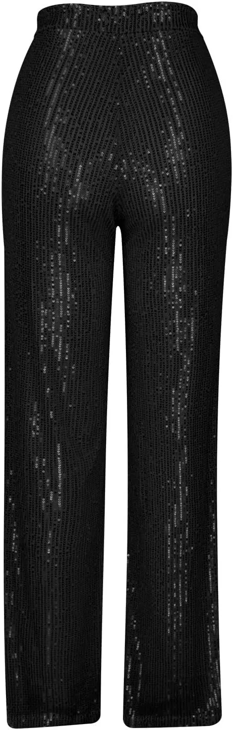 Women's Pants High Waist Elastic Sparkly Straight Leg Long Pant 2025 Summer Fashion Sequin Party Pants
