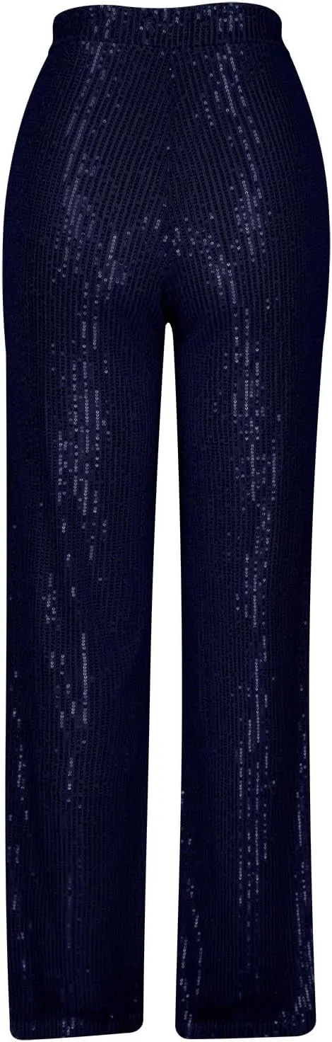 Women's Pants High Waist Elastic Sparkly Straight Leg Long Pant 2025 Summer Fashion Sequin Party Pants