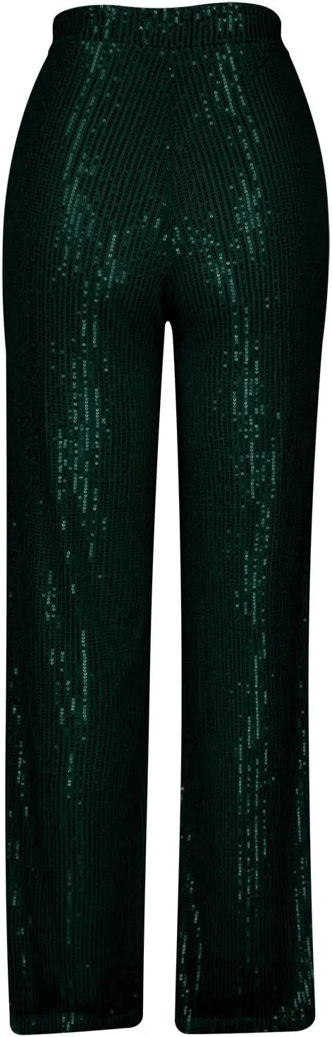 Women's Pants High Waist Elastic Sparkly Straight Leg Long Pant 2025 Summer Fashion Sequin Party Pants