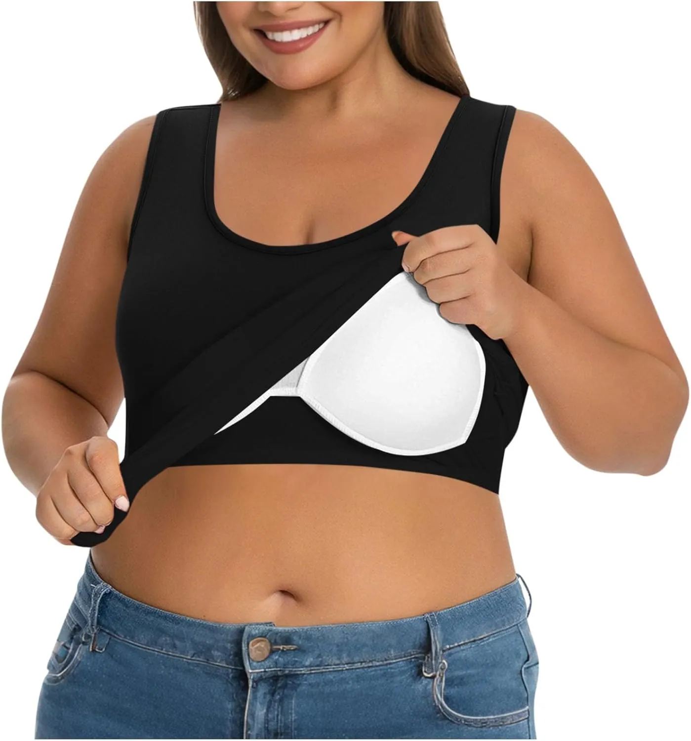 Womens Plus Size Tank Tops with Built in Bra Padded Camisole Shelf Bra Workout Yoga Shirt Casual Basic Undershirt