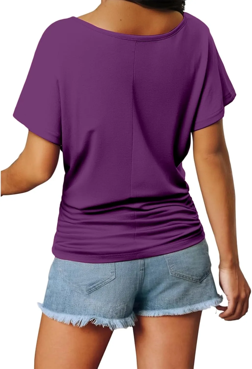 Womens Ruched Tops Versatile Casual Short/Cap Sleeve Dolman Top Casual Summer Tunic Shirts Fashion Business Blouses