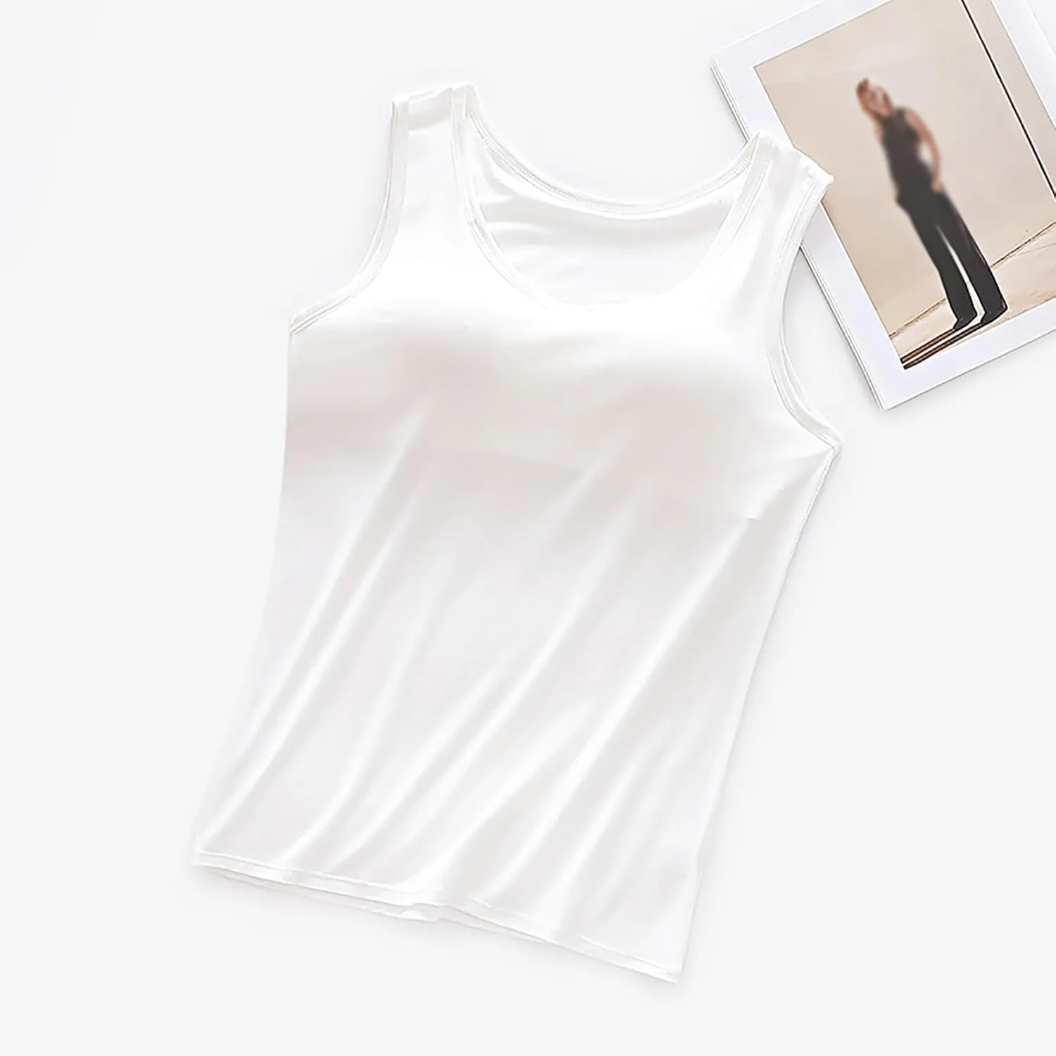 Women's Running Solid Tank Top Summer Athletic with Built in Bras Sleeveless Spring Blouses Scoop Neck Sports Cute