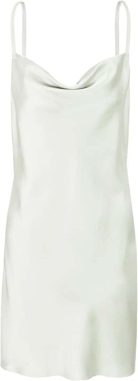 Womens Satin Dress Draped Cowl Neck Slip Dress Elegant Spaghetti Straps Cocktail Beach Party Dress