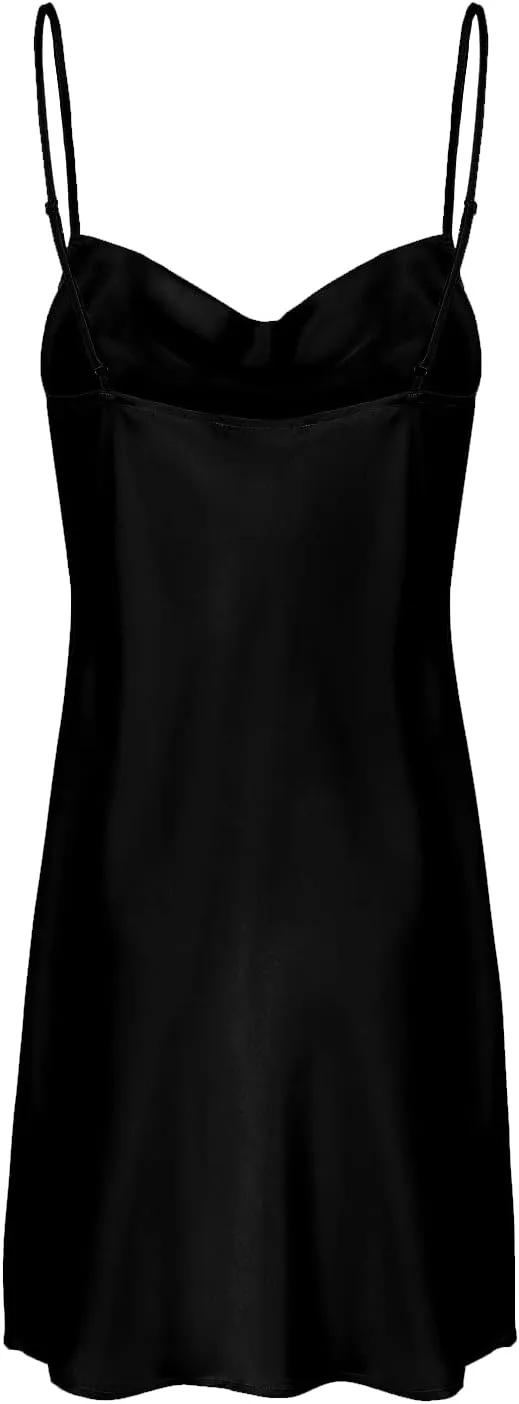 Womens Satin Dress Draped Cowl Neck Slip Dress Elegant Spaghetti Straps Cocktail Beach Party Dress