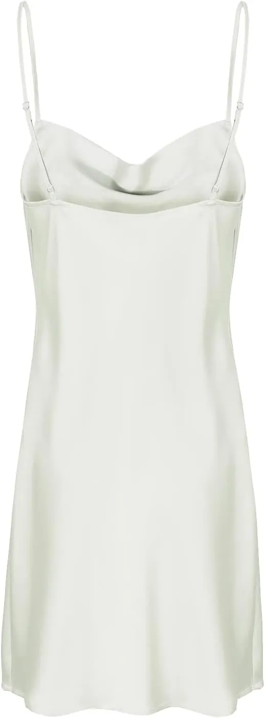 Womens Satin Dress Draped Cowl Neck Slip Dress Elegant Spaghetti Straps Cocktail Beach Party Dress
