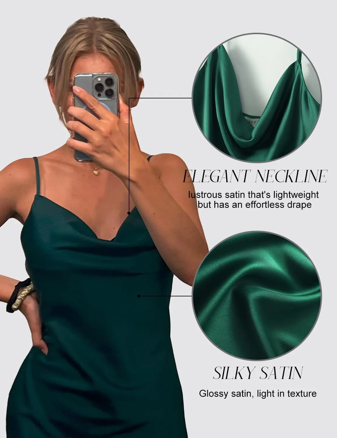 Womens Satin Dress Draped Cowl Neck Slip Dress Elegant Spaghetti Straps Cocktail Beach Party Dress