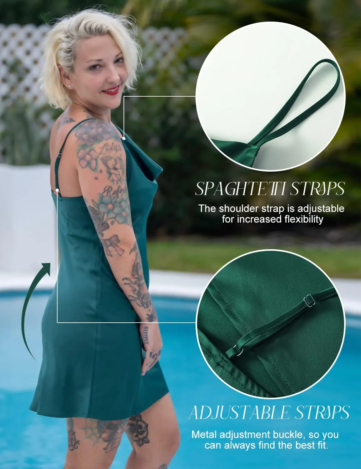 Womens Satin Dress Draped Cowl Neck Slip Dress Elegant Spaghetti Straps Cocktail Beach Party Dress