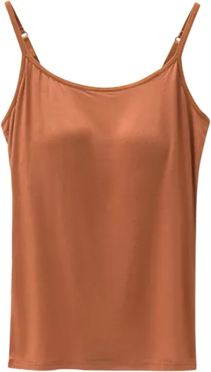 Women's Seamless Adjustable Camisole Built in Shelf Bra Plus Size Cotton Layering Undershirts Soft Sports Casual Tops