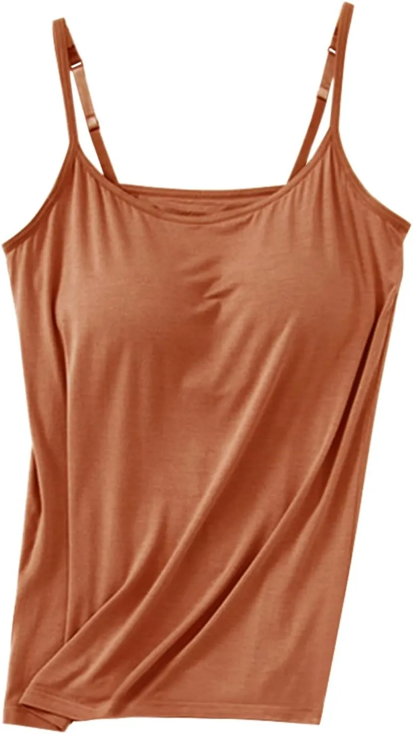 Women's Seamless Adjustable Camisole Built in Shelf Bra Plus Size Cotton Layering Undershirts Soft Sports Casual Tops