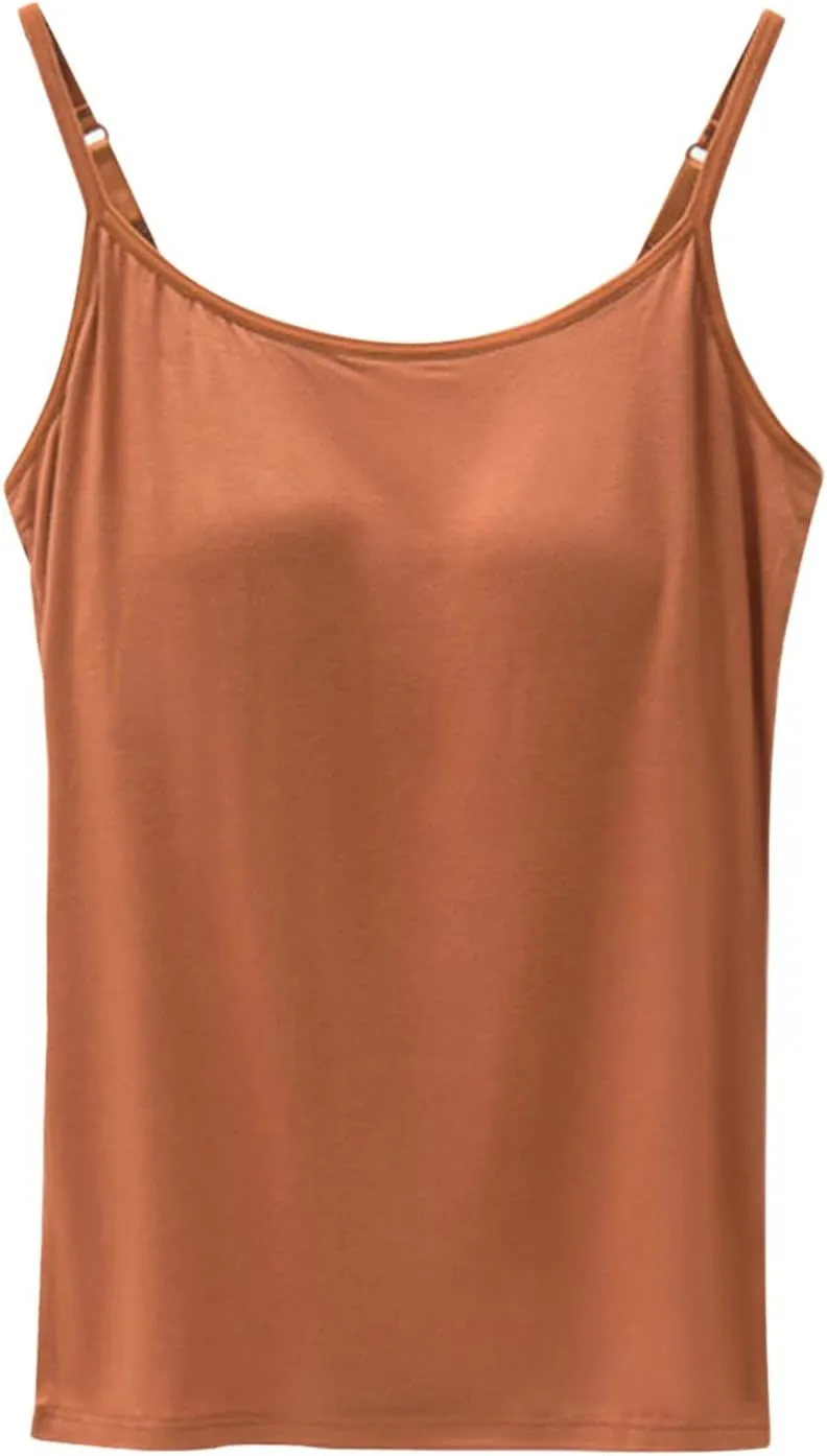 Women's Seamless Adjustable Camisole Built in Shelf Bra Plus Size Cotton Layering Undershirts Soft Sports Casual Tops