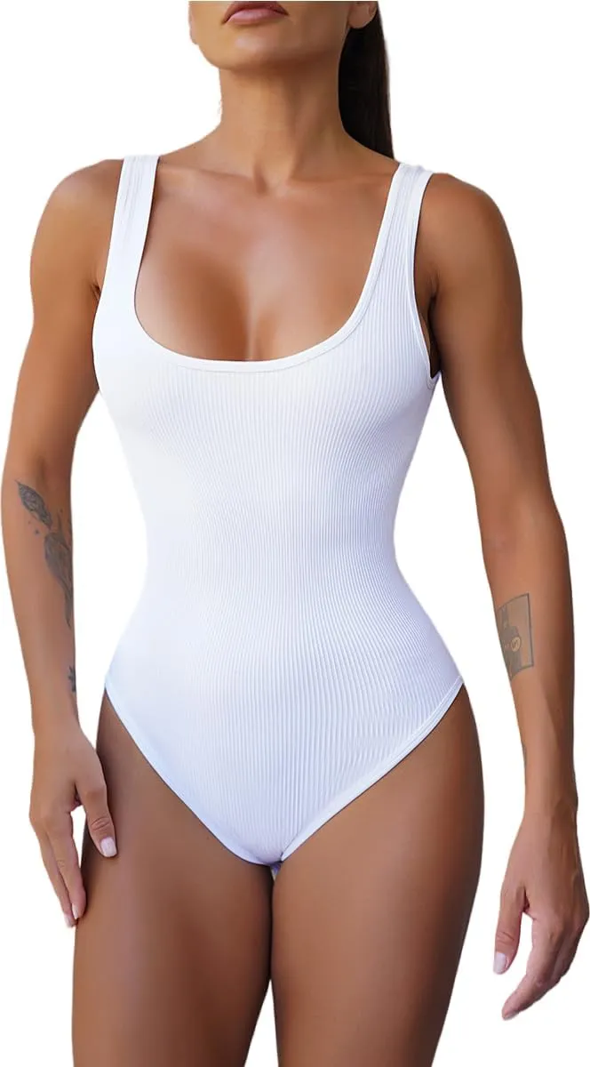 Womens Sexy Bodysuits Tummy Control Square Neck Seamless Shapewear Sleeveless Tank Tops