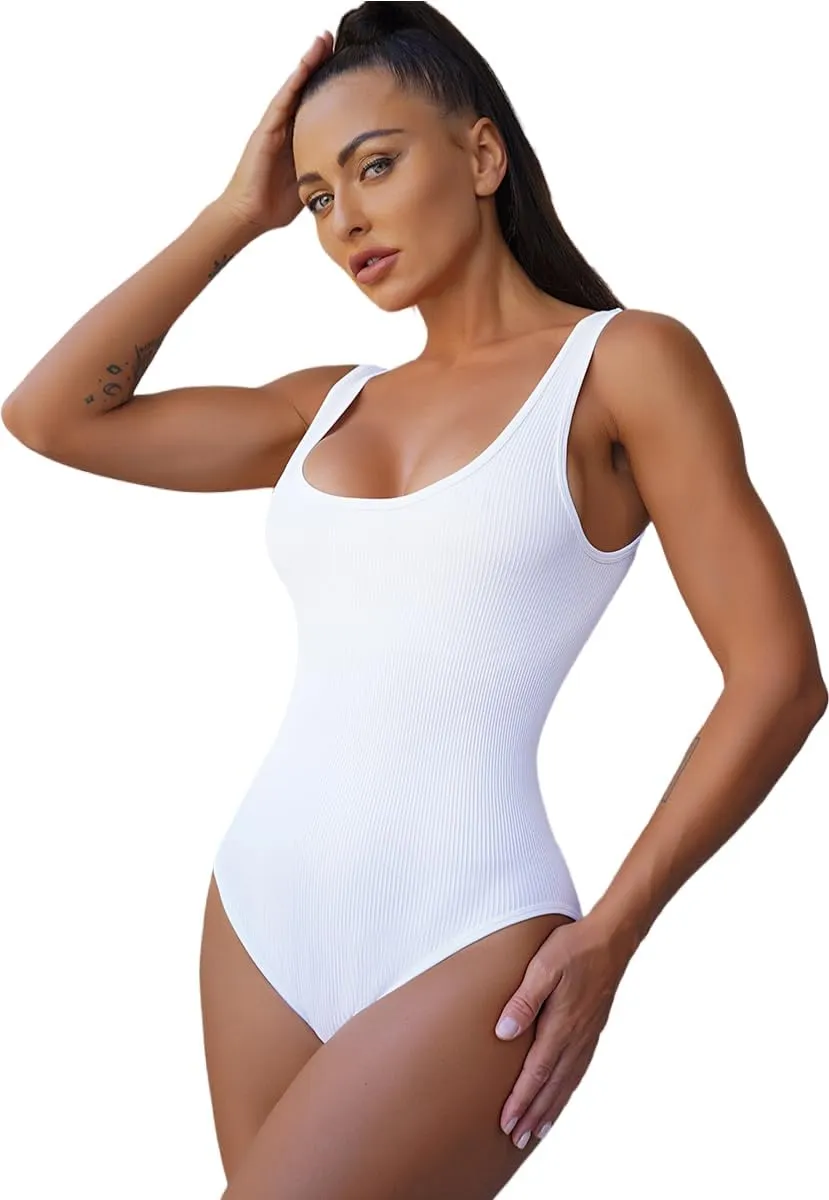 Womens Sexy Bodysuits Tummy Control Square Neck Seamless Shapewear Sleeveless Tank Tops
